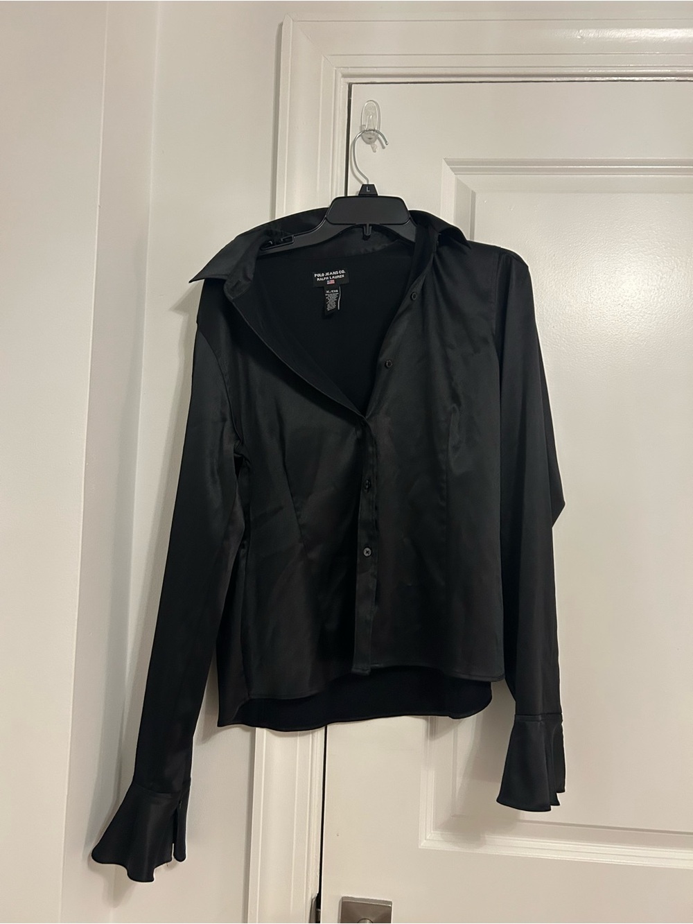 Black Satin Button-Up Blouse